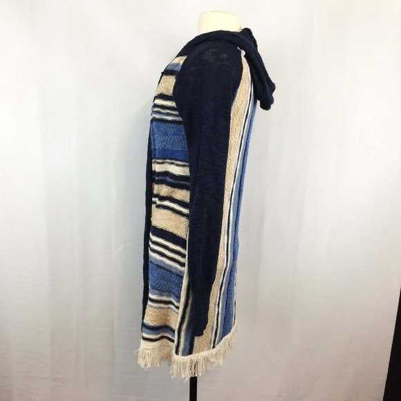 If It‎ Were Me Blue Cream Long Open Cardigan Hoodie - Picture 4 of 9